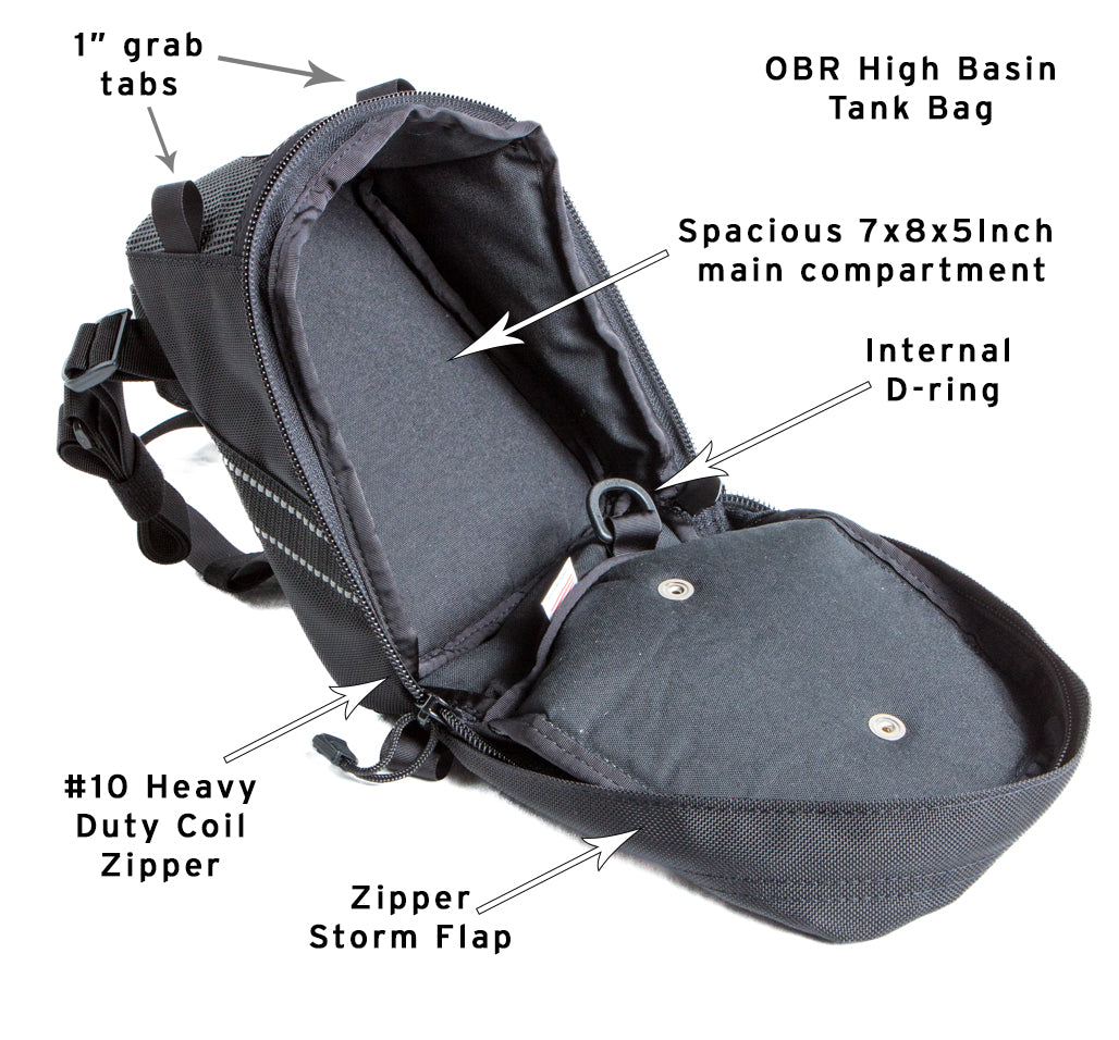 OBR High Basin Motorcycle Tank Bag: internal features