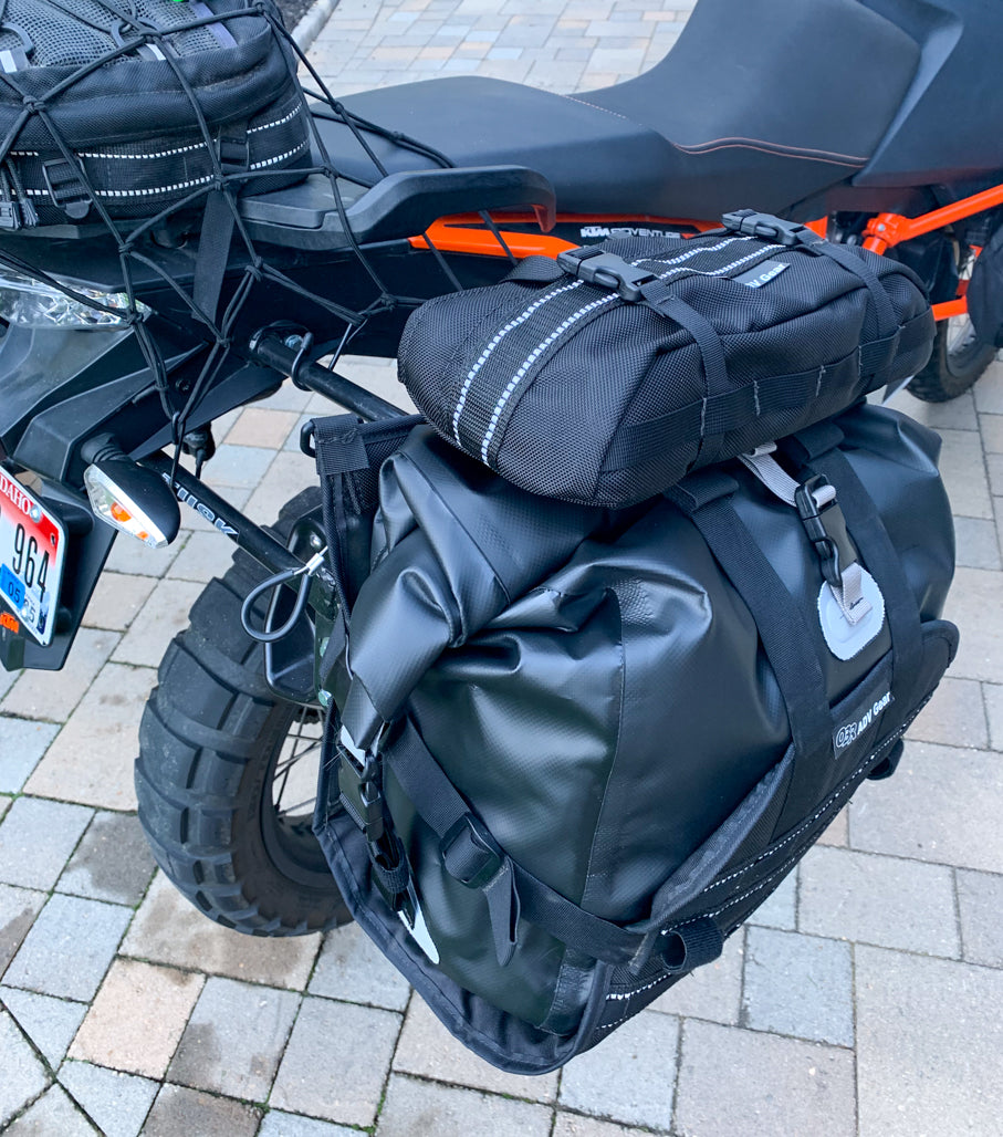 OBR ADV Gear Explorer Saddlebag System: on bike with Extras Pouch