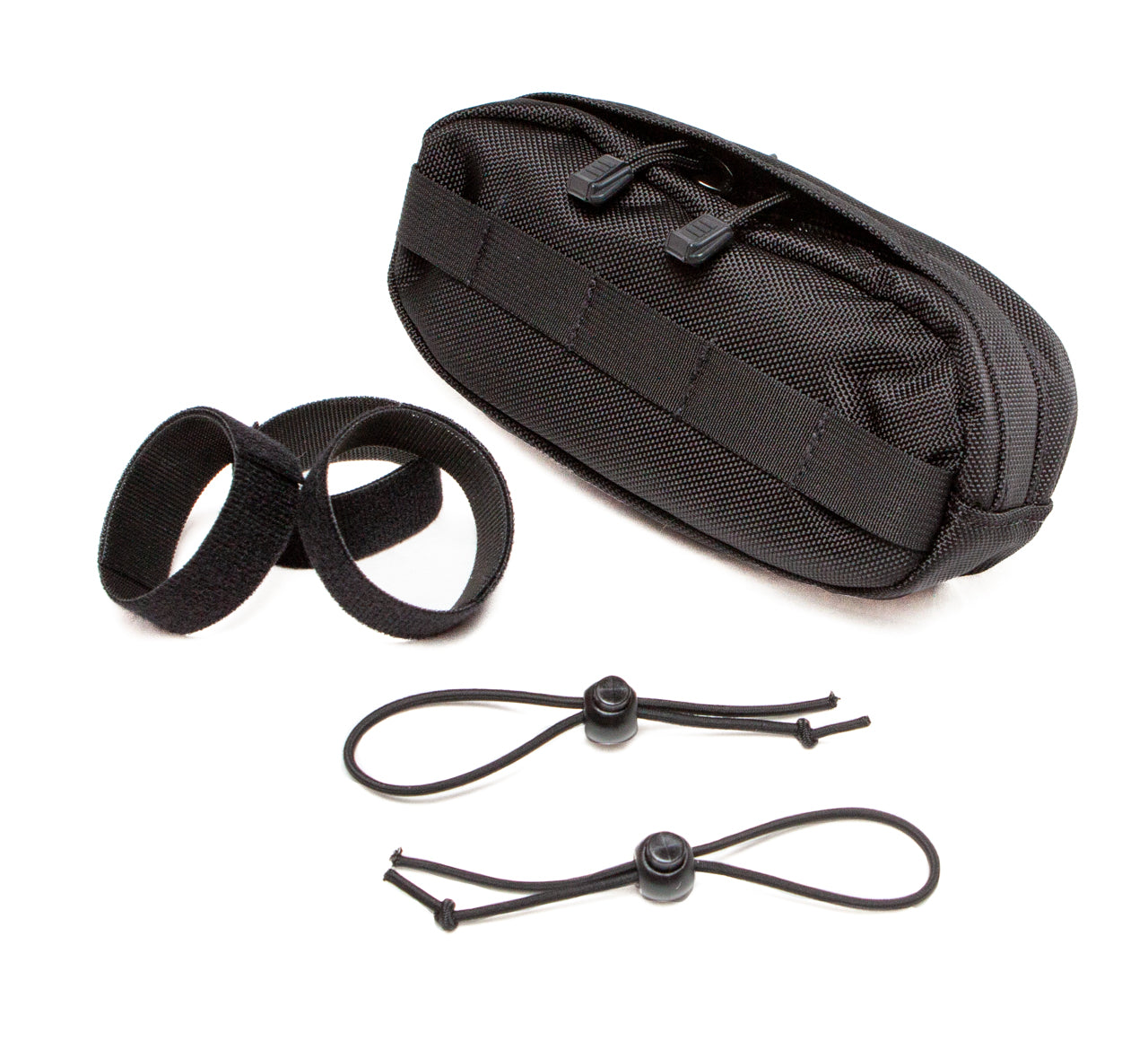OBR ADV Gear Ledge Handlebar Bag: back of bag with mounting loops and shock cords