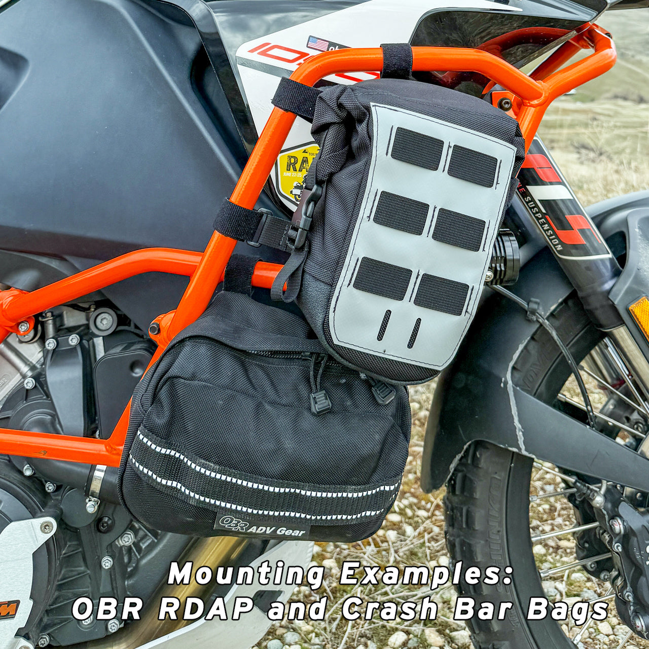 OBR Roll Down Accessory Pocket (RDAP): mounted as a crash bar bag