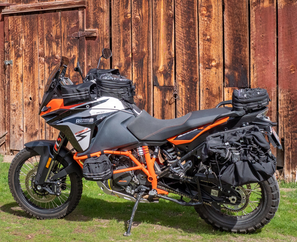 OBR ADV Gear Sherpa Tail Bag shown with tank bag and panniers – complete OBR luggage system