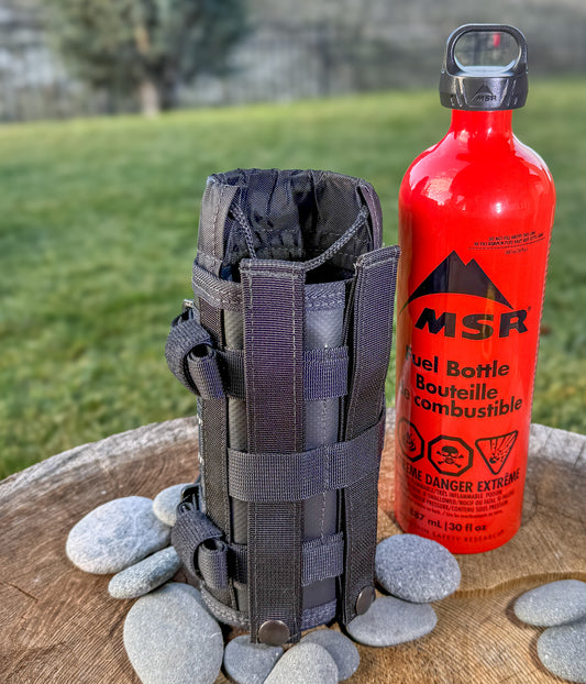 Adventure bike fuel storage solution – Bottle Wrap plus MSR 30oz bottle