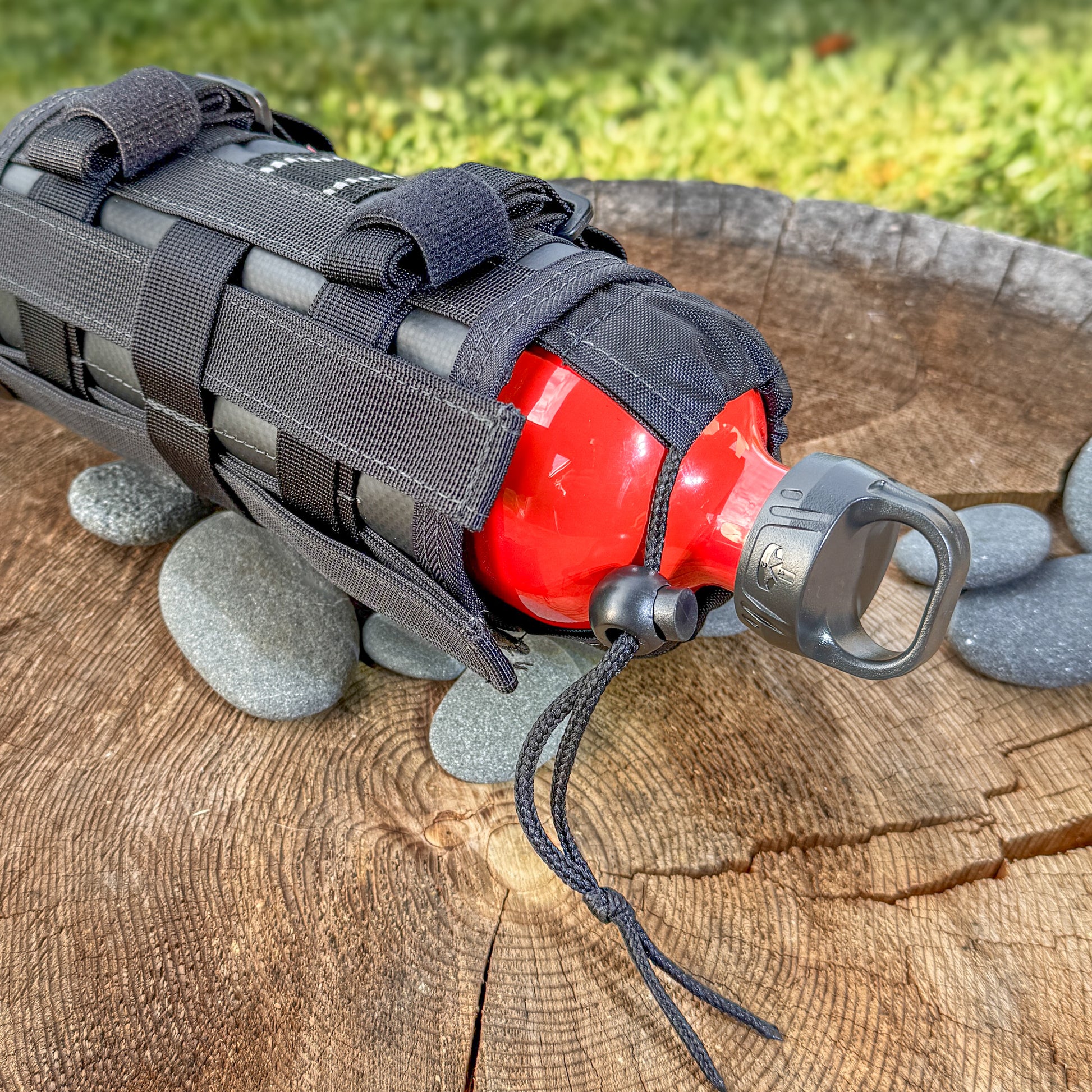 Fuel or hydration bottle wrap, with included MOLLE loops and straps